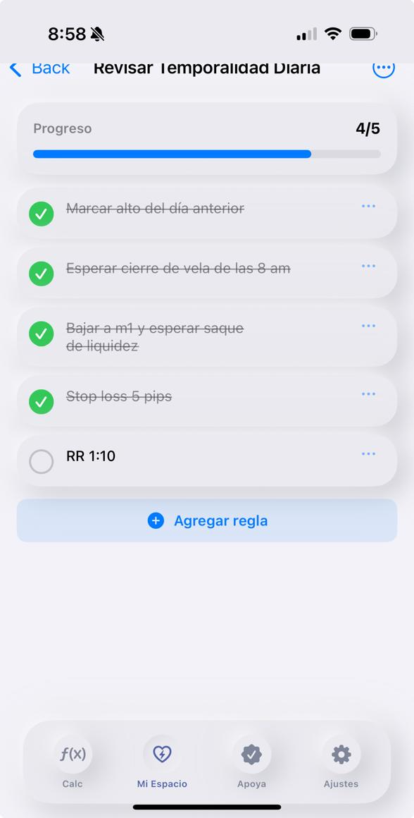 Checklist de estrategia con progreso